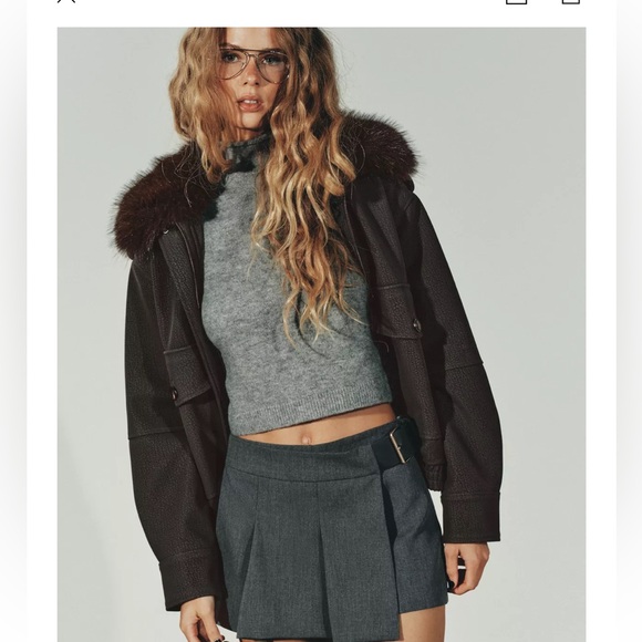 NWT Zara Faux Suede Jacket with Removable Faux Fur Collar Brown XS XL - Picture 3 of 12